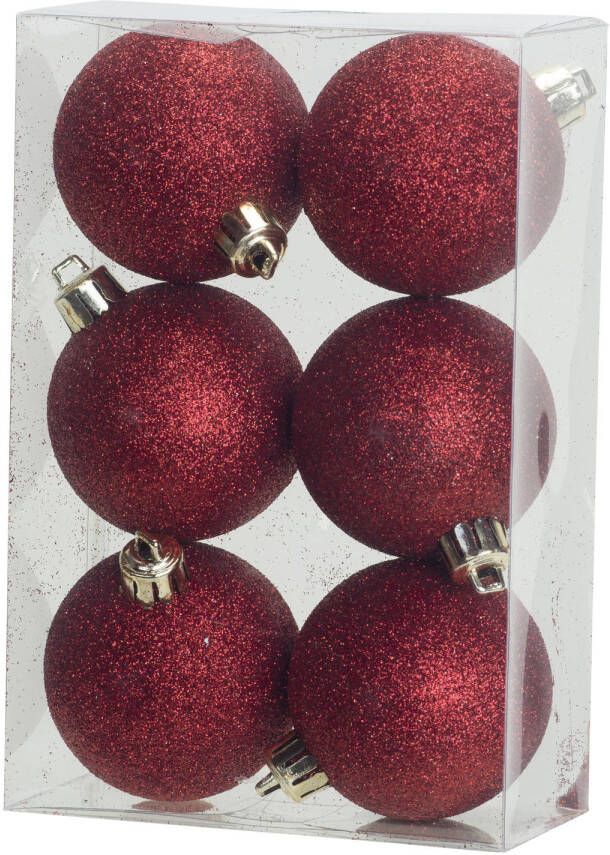 Cosy & Trendy 6x Rode glitter kerstballen 6 cm kunststof kerstversiering Kerstbal