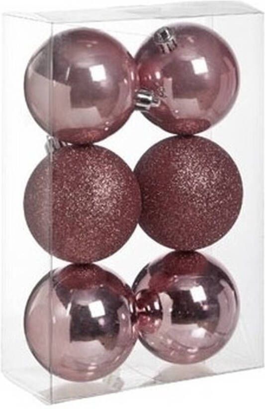 Cosy & Trendy 12x Kunststof kerstballen glanzend mat roze 8 cm kerstboom versiering decoratie Kerstbal
