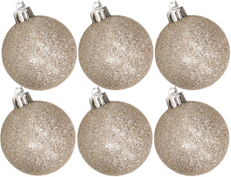 Cosy & Trendy 6x stuks kunststof glitter kerstballen champagne 6 cm Kerstbal