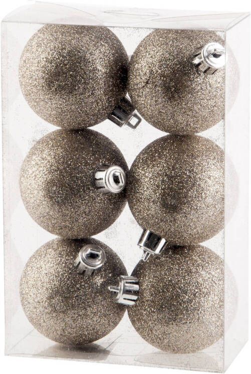 Cosy & Trendy 6x stuks kunststof glitter kerstballen champagne 6 cm Kerstbal
