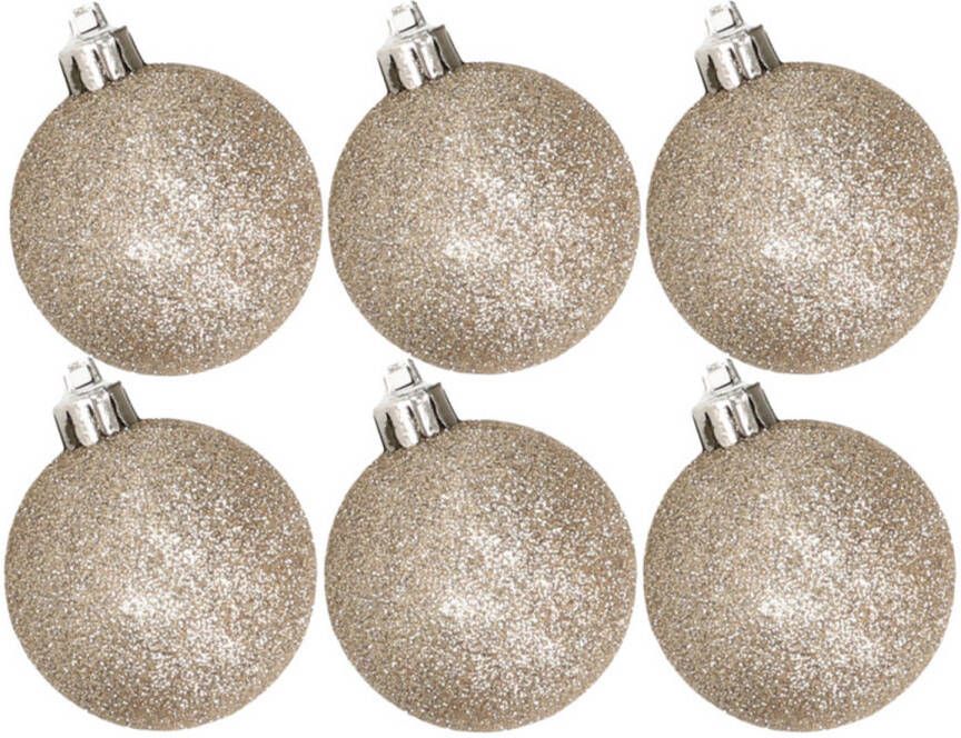 Cosy & Trendy 6x stuks kunststof glitter kerstballen champagne 8 cm Kerstbal