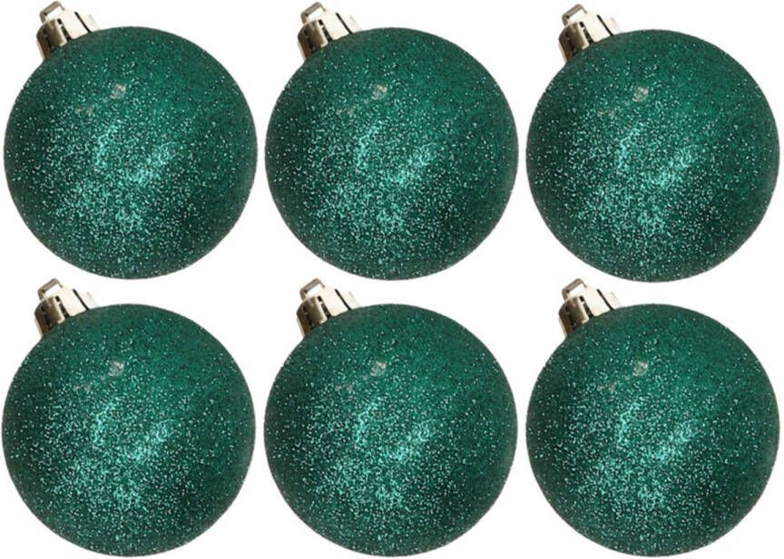 Cosy & Trendy 6x stuks kunststof glitter kerstballen donkergroen 6 cm Kerstbal