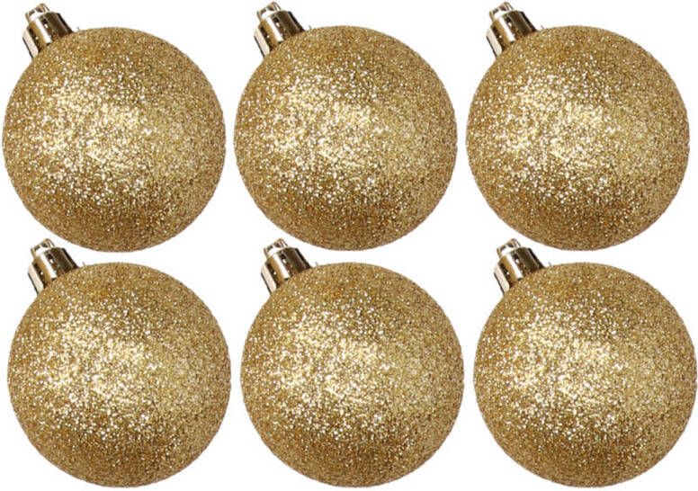 Cosy & Trendy 6x stuks kunststof glitter kerstballen goud 6 cm Kerstbal