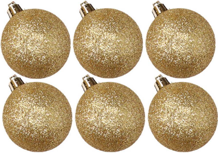 Cosy & Trendy 6x stuks kunststof glitter kerstballen goud 8 cm Kerstbal