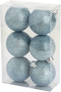 Cosy & Trendy 6x Stuks Kunststof Glitter Kerstballen Ijsblauw 6 Cm Kerstbal