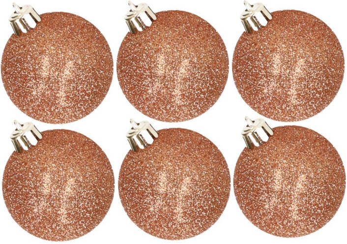 Cosy & Trendy 6x stuks kunststof glitter kerstballen koper 6 cm Kerstbal