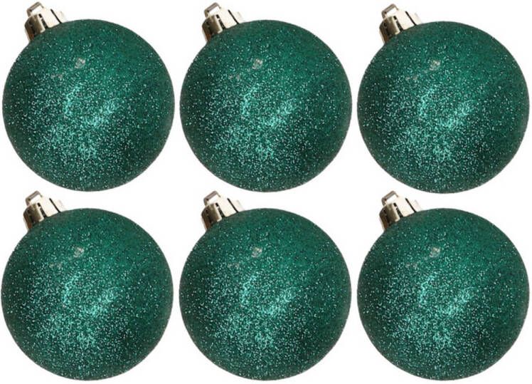 Cosy & Trendy 6x stuks kunststof glitter kerstballen petrol groen 6 cm Kerstbal