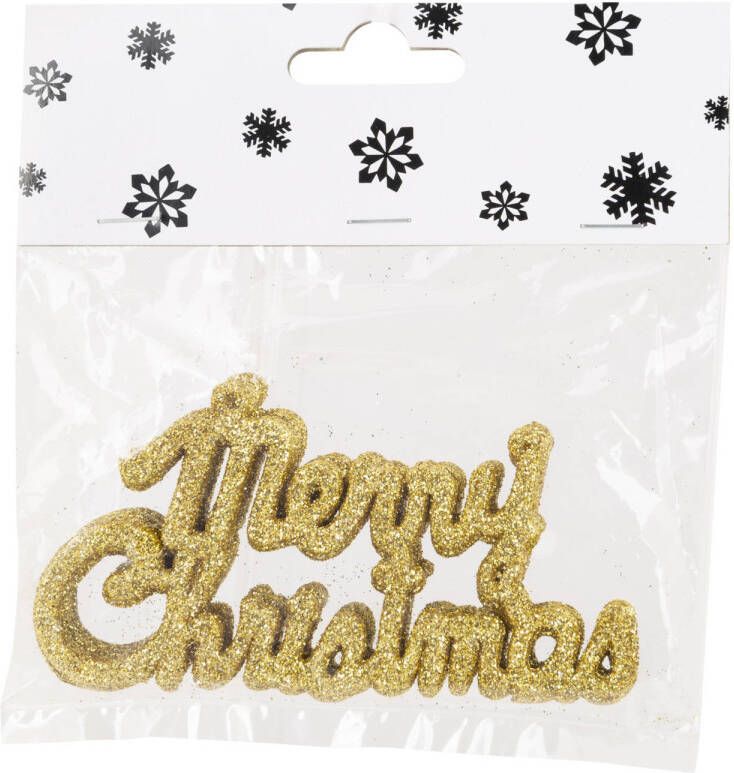 Cosy @ Home 6x stuks Merry Christmas kersthangers goud van kunststof 10 cm kerstornamenten Kersthangers