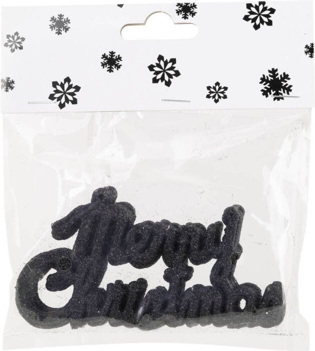 Cosy @ Home 6x stuks Merry Christmas kersthangers zwart van kunststof 10 cm kerstornamenten Kersthangers