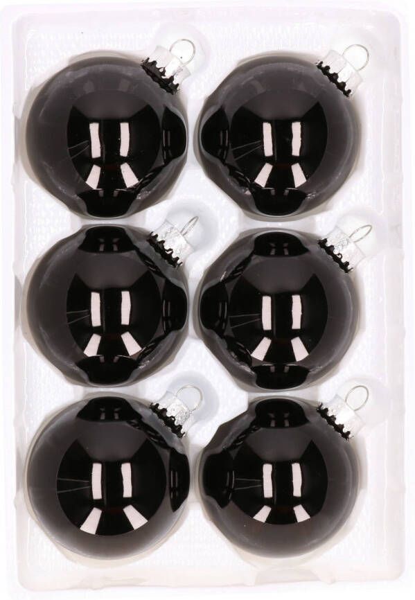 Cosy & Trendy 6x stuks Zwarte kerstballen van glas 7 cm Kerstbal