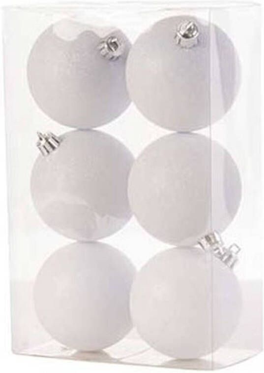 Cosy & Trendy 6x Witte glitter kerstballen 8 cm kunststof Kerstbal
