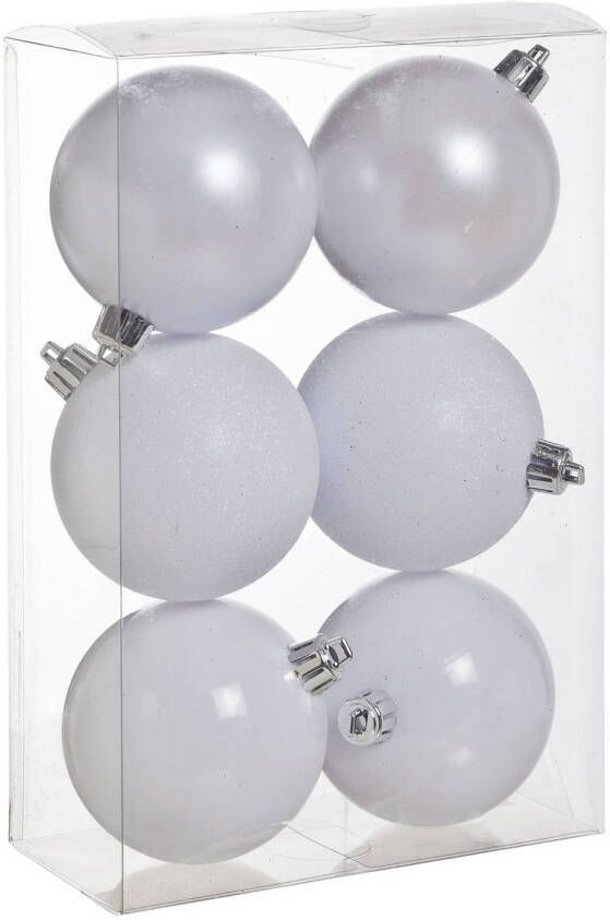 Cosy & Trendy 6x Witte kerstballen 8 cm kunststof mat glans glitter Kerstbal