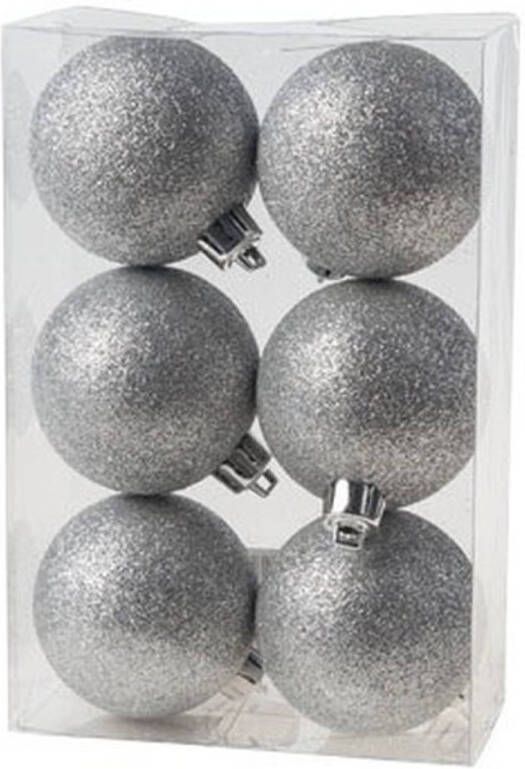 Cosy & Trendy 12x Kunststof kerstballen glitter zilver 6 cm kerstboom versiering decoratie Kerstbal
