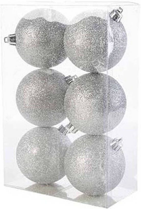 Cosy & Trendy 6x Zilveren glitter kerstballen 8 cm kunststof Kerstbal