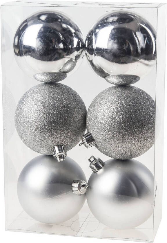 Cosy & Trendy 6x Zilveren kerstballen 8 cm kunststof mat glans glitter Kerstbal