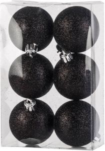 Cosy & Trendy 6x Kunststof kerstballen glitter zwart 6 cm kerstboom versiering decoratie Kerstbal
