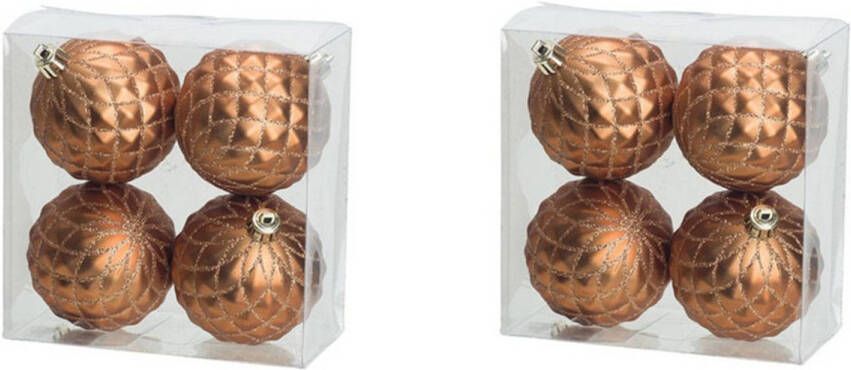 Cosy & Trendy 8x Luxe koperen kunststof kerstballen 8 cm kerstboomversiering Kerstbal