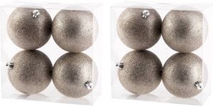 Cosy & Trendy 8x stuks kunststof glitter kerstballen champagne 10 cm Kerstbal