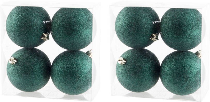 Cosy & Trendy 8x stuks kunststof glitter kerstballen donkergroen 10 cm Kerstbal