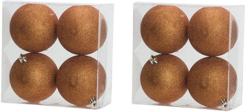 Cosy & Trendy 8x stuks kunststof glitter kerstballen oranje 10 cm Kerstbal