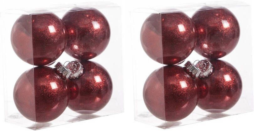 Cosy & Trendy 8x stuks kunststof kerstballen met glitter afwerking rood 8 cm Kerstbal