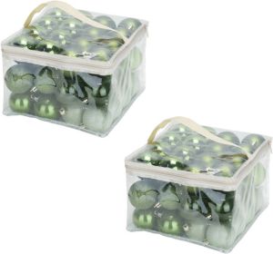 Cosy & Trendy 96x stuks kunststof kerstballen groen 6 cm in opbergtassen opbergboxen Kerstbal
