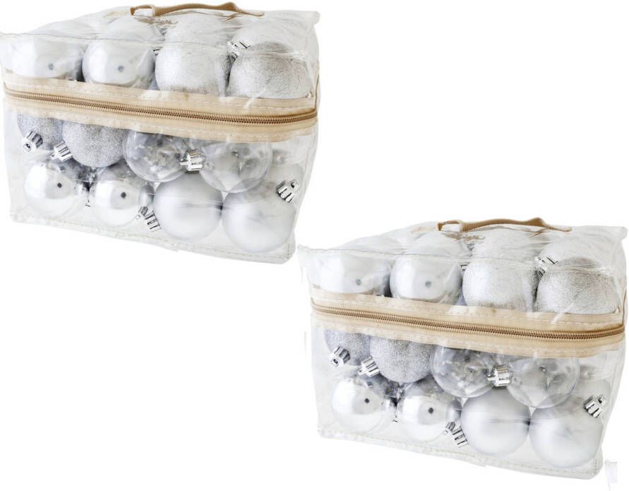 Cosy & Trendy 96x stuks kunststof kerstballen zilver 6 cm in opbergtassen opbergboxen Kerstbal