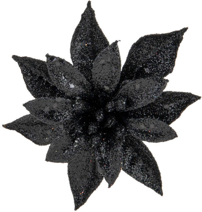 Cosy & Trendy Cosy and Trendy kerst bloem op clip zwart -8 cm glitters Kersthangers