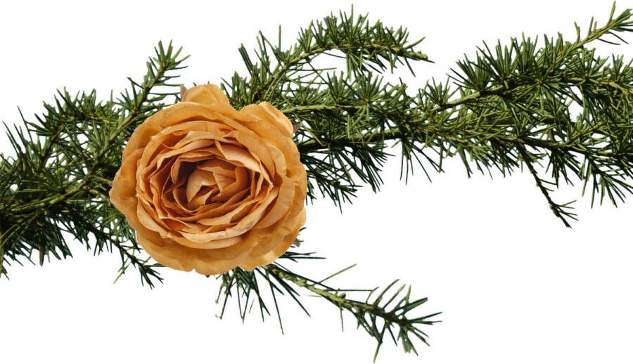 Cosy & Trendy Cosy and Trendy bloem roos op clip -2x goud 9 cm kunststof Kersthangers