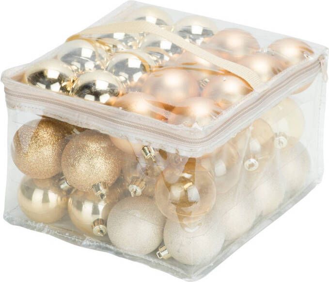 Cosy & Trendy 48x stuks kunststof kerstballen goud 6 cm in opbergtas opbergbox Kerstbal