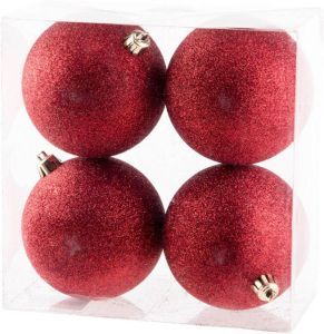 Cosy & Trendy Cosy @Home Kerstballen Rood glitter ø 10 cm 4 Stuks