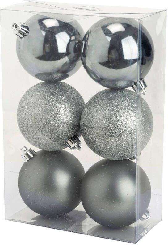 Cosy & Trendy Cosy @Home Kerstballen Zilver donker ø 8 cm 6 Stuks