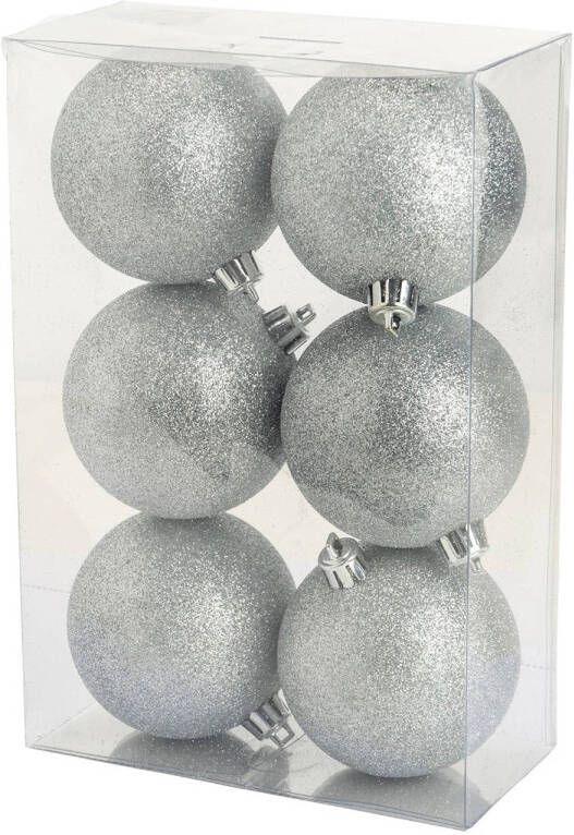 Cosy & Trendy Cosy @Home Kerstballen Zilver glitter ø 8 cm 6 Stuks