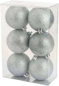 Cosy & Trendy Cosy @Home Kerstballen Zilver glitter ø 8 cm 6 Stuks