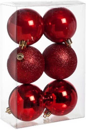 Cosy & Trendy Kerstbal set assorti Ø 8 cm Rood (6 stuks)