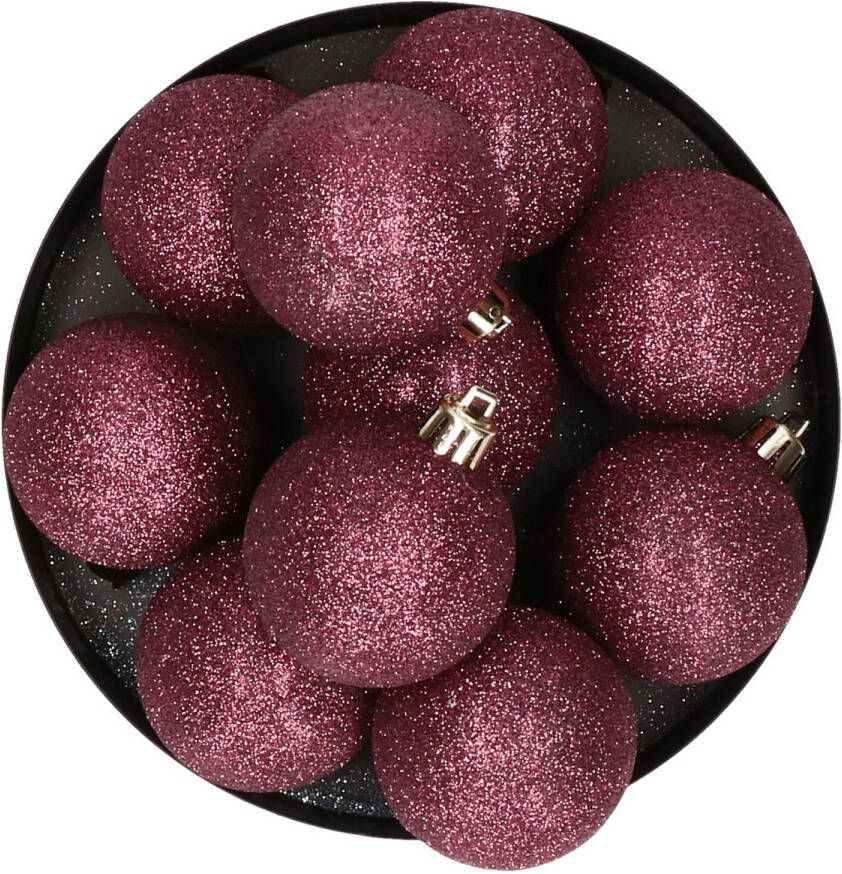 Cosy & Trendy Kerstversiering set glitter kerstballen aubergine roze 6 8 -10 cm pakket van 50x stuks Kerstbal