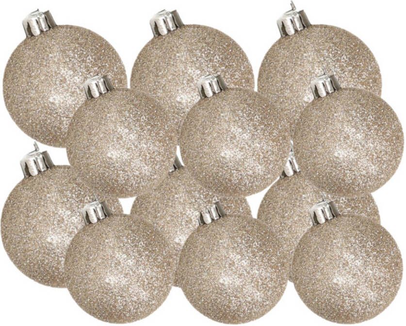 Cosy & Trendy Kerstversiering set glitter kerstballen champagne 6 8 cm pakket van 30x stuks Kerstbal
