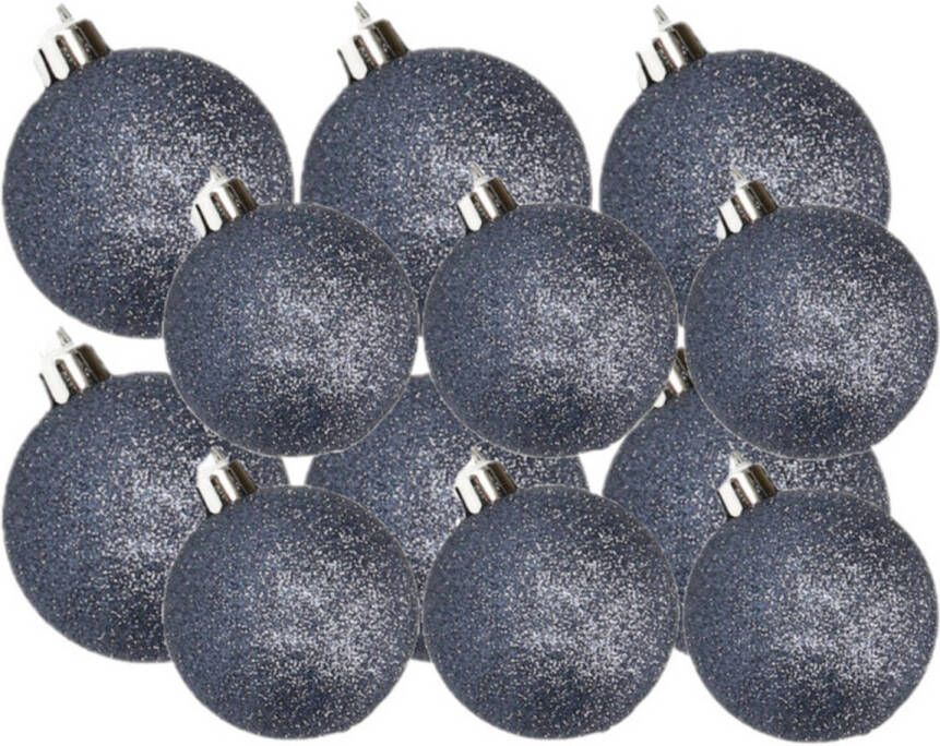 Cosy & Trendy Kerstversiering set glitter kerstballen donkerblauw 6 8 cm pakket van 30x stuks Kerstbal