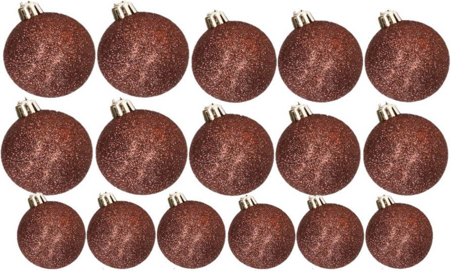Cosy & Trendy Kerstversiering set glitter kerstballen donkerbruin 6 8 -10 cm pakket van 50x stuks Kerstbal