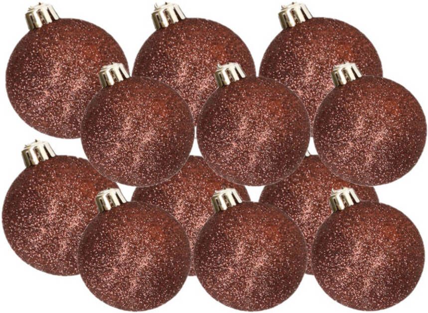 Cosy & Trendy Kerstversiering set glitter kerstballen donkerbruin 6 8 cm pakket van 30x stuks Kerstbal