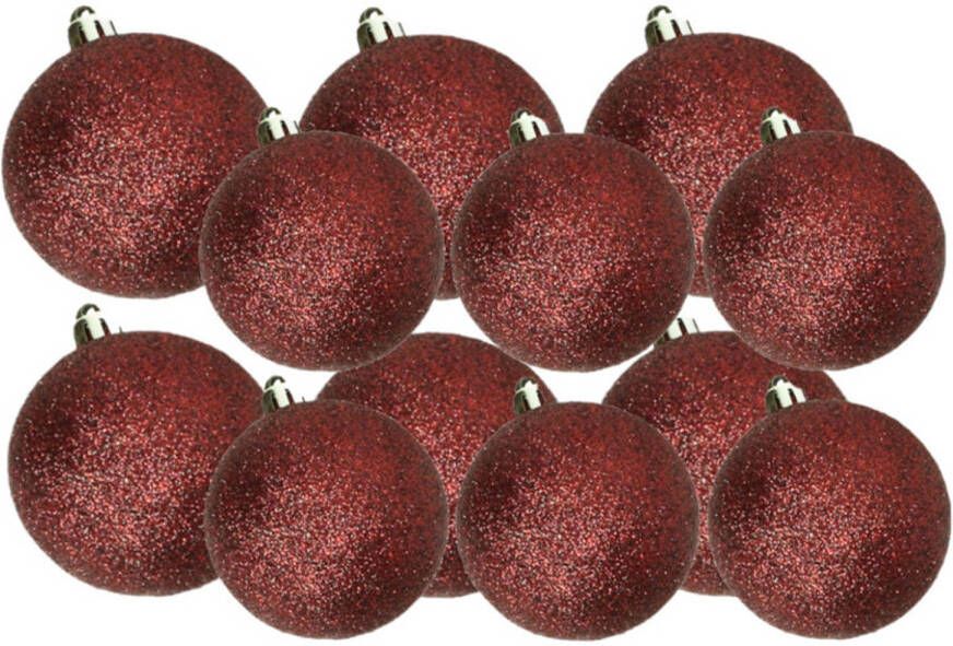 Cosy & Trendy Kerstversiering set glitter kerstballen donkerrood 6 8 cm pakket van 30x stuks Kerstbal