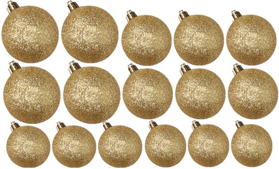 Cosy & Trendy Kerstversiering set glitter kerstballen goud 6 8 10 cm pakket van 34x stuks Kerstbal