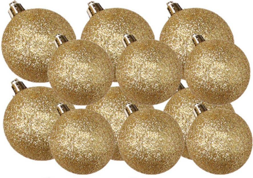 Cosy & Trendy Kerstversiering set glitter kerstballen goud 6 8 cm pakket van 30x stuks Kerstbal