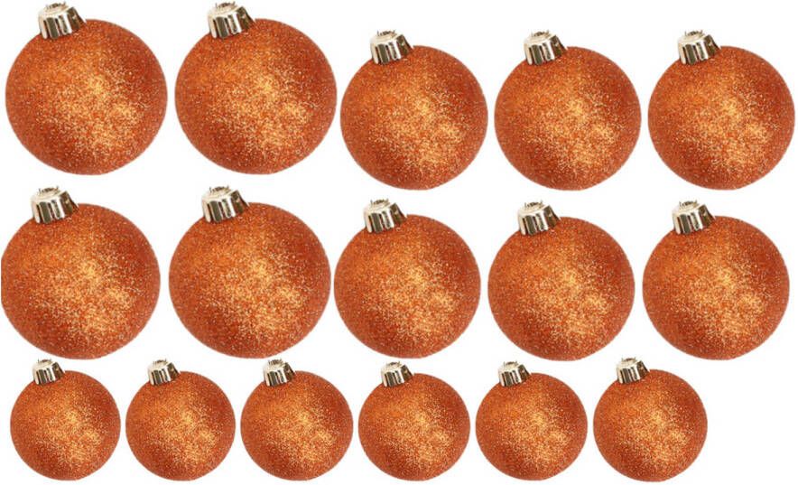 Cosy & Trendy Kerstversiering set glitter kerstballen oranje 6 8 -10 cm pakket van 50x stuks Kerstbal