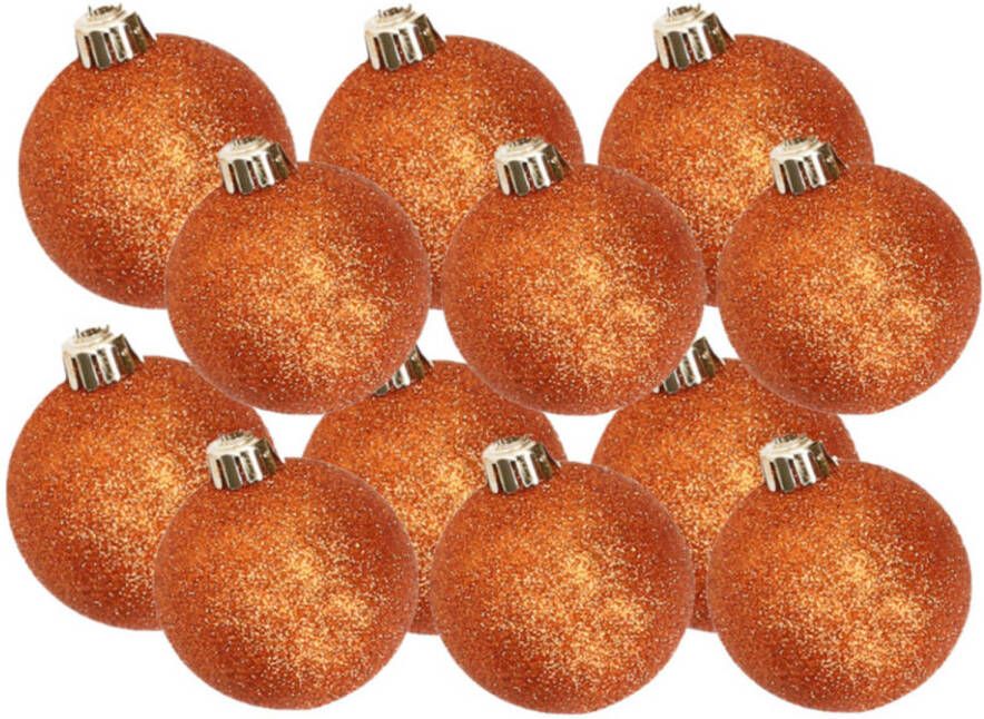 Cosy & Trendy Kerstversiering set glitter kerstballen oranje 6 8 cm pakket van 30x stuks Kerstbal