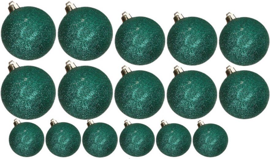 Cosy & Trendy Kerstversiering set glitter kerstballen petrol blauw 6 8 10 cm pakket van 50x stuks Kerstbal