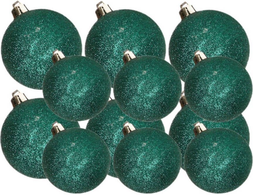 Cosy & Trendy Kerstversiering set glitter kerstballen petrol blauw 6 8 cm pakket van 30x stuks Kerstbal
