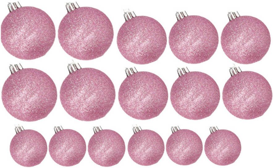Cosy & Trendy Kerstversiering set glitter kerstballen roze 6 8 -10 cm pakket van 50x stuks Kerstbal
