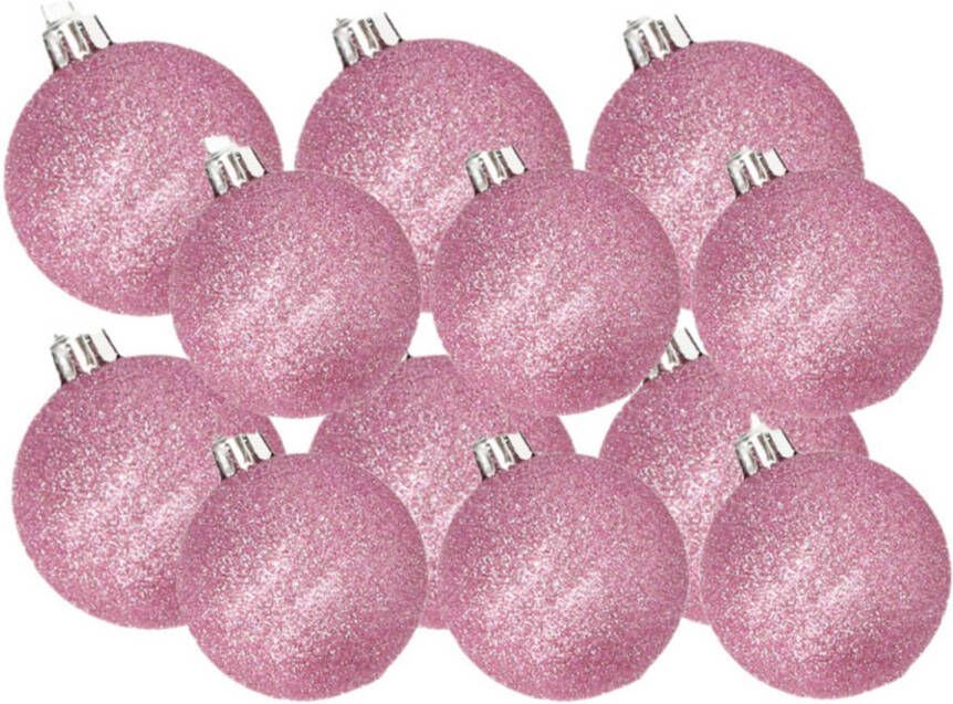 Cosy & Trendy Kerstversiering set glitter kerstballen roze 6 8 cm pakket van 30x stuks Kerstbal