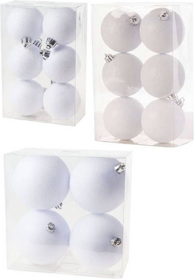 Cosy & Trendy Kerstversiering set glitter kerstballen wit 6 8 -10 cm pakket van 50x stuks Kerstbal